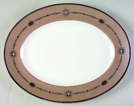 Laurel (Taupe Band, Black Laurel) 13" Oval Serving Platter