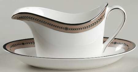 Laurel (Taupe Band, Black Laurel) Gravy Boat & Underplate