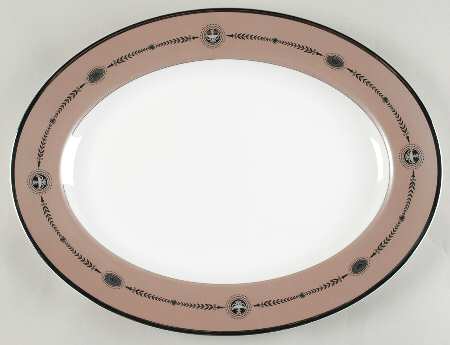 Laurel (Taupe Band, Black Laurel) 15" Oval Serving Platter