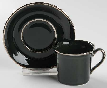 Laurel (Taupe Band, Black Laurel) Espresso Cup and Saucer Set