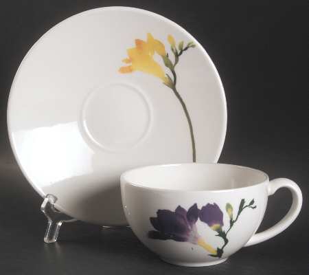 Painted Garden Floral Flat Cup & Saucer Set