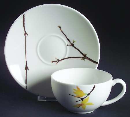 Painted Garden Forsythia (Yellow Flowers) Flat Cup & Saucer Set