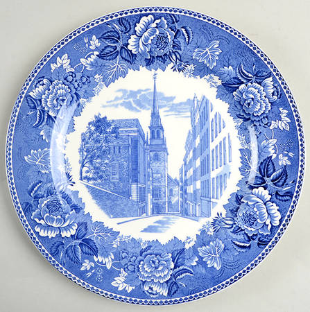 Massachusetts Historic Scenes Roses Border Dinner Plate