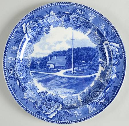 Massachusetts Historic Scenes Roses Border Luncheon Plate