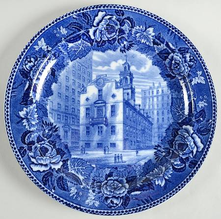 Massachusetts Historic Scenes Roses Border Luncheon Plate