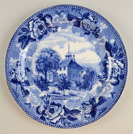 Massachusetts Historic Scenes Roses Border Luncheon Plate