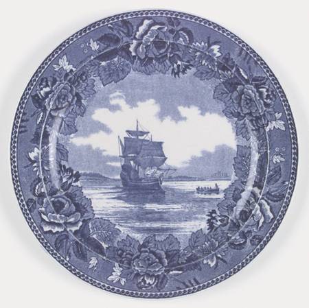 Massachusetts Historic Scenes Roses Border Luncheon Plate