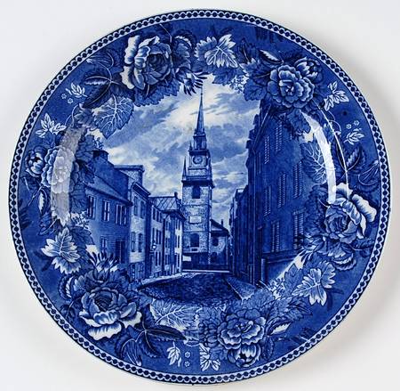 Massachusetts Historic Scenes Roses Border Luncheon Plate