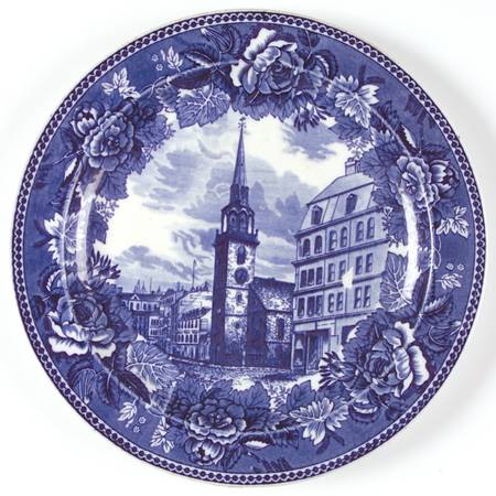 Massachusetts Historic Scenes Roses Border Luncheon Plate