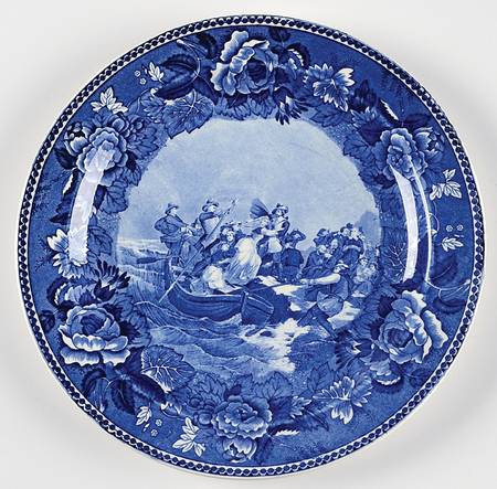 Massachusetts Historic Scenes Roses Border Luncheon Plate