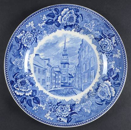Massachusetts Historic Scenes Roses Border Dinner Plate