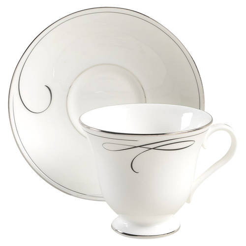 Ballet Ribbon (Platinum) Footed Cup & Saucer Set