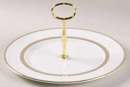 Vera Lace Gold Round Serving Plate with Center Handle (Dp) Hc