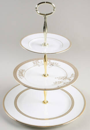 Vera Lace Gold 13 7/8"-14 1/4" 3-Tiered Serving Tray(DP,SP,BB) HC