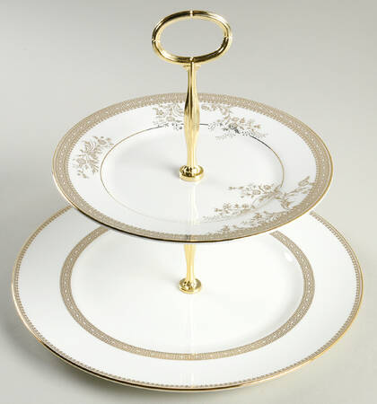 Vera Lace Gold 6 5/8"-10"  2 Tiered Serving Tray (Dp, Sp) HC