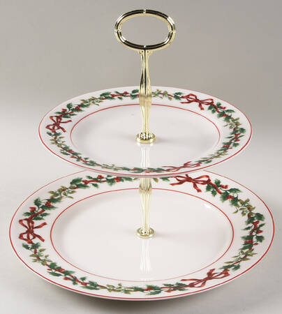 Holiday Garland 6 5/8"-10"  2 Tiered Serving Tray (Dp, Sp) HC