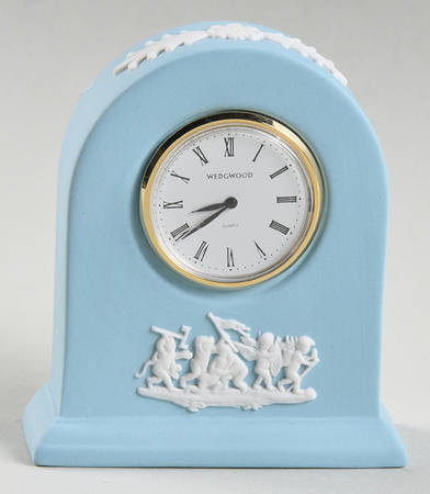 Cream Color on Dark Turquoise Jasperware Small Grecian Clock