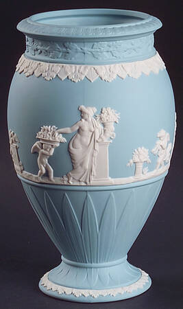 Cream Color on Dark Turquoise Jasperware Bountiful Vase