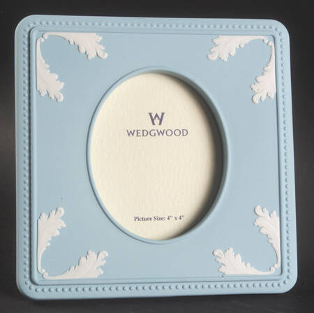 Cream Color on Dark Turquoise Jasperware Frame-Holds 4" X 4"