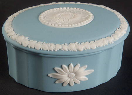 Cream Color on Dark Turquoise Jasperware Camilla Box with Lid