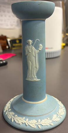 Cream Color on Dark Turquoise Jasperware 6" Candlestick