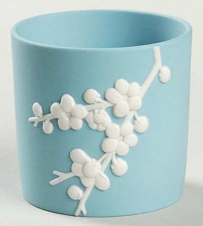 Cream Color on Dark Turquoise Jasperware Votive Candleholder