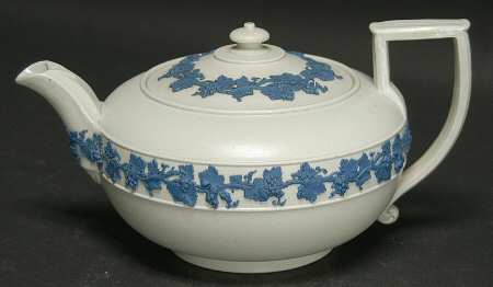 Wedgwood Blue on Cream Color Jasperware Teapot & Lid