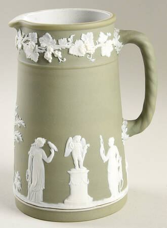 Cream Color on Sage Green Jasperware Medium Trojan Jug