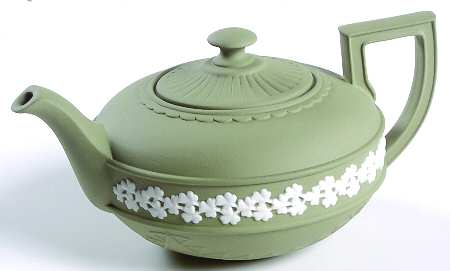 Cream Color on Sage Green Jasperware Egyptian Teapot & Lid