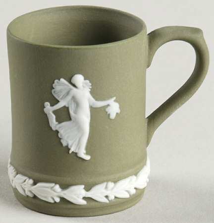 Cream Color on Sage Green Jasperware Miniature Tankard