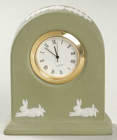 Cream Color on Sage Green Jasperware Small Grecian Clock