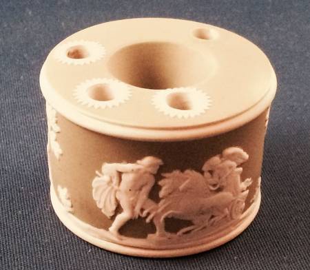 Cream Color on Sage Green Jasperware Ink Well