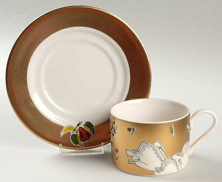Golden Days of Christmas Flat Cup & Saucer Set