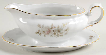 Dawn Rose (Gold Trim) Gravy Boat with Attached Underplate