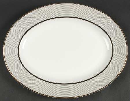 Ribbon Stripe Gold 13" Oval Serving Platter