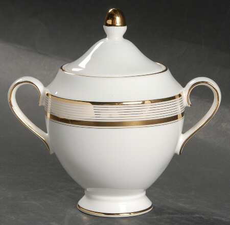 Ribbon Stripe Gold Sugar Bowl & Lid