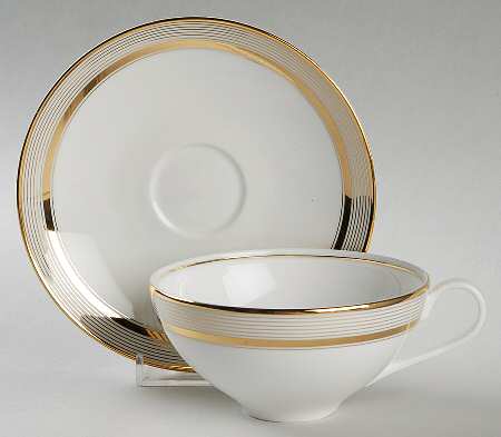 Ribbon Stripe Gold Flat Cup & Saucer Set