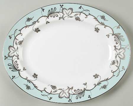 Flourish Robin's Egg (Blue Band) 13" Oval Serving Platter