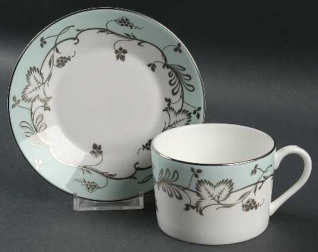 Flourish Robin's Egg (Blue Band) Flat Cup & Saucer Set