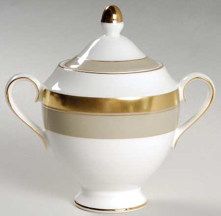 Wedding Band Taupe Sugar Bowl & Lid