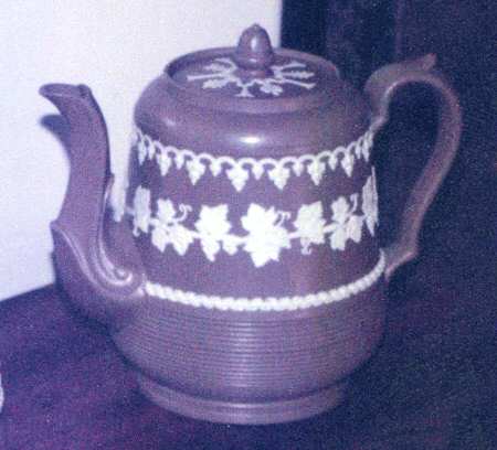 Cream Color on Taupe Jasperware Grape (Old) Teapot & Lid
