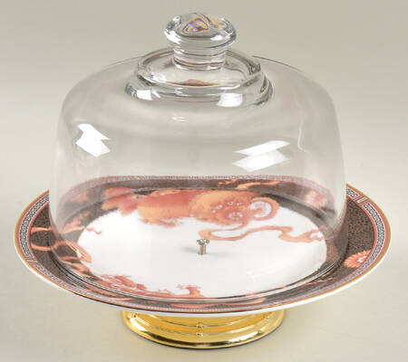 Dynasty 6 1/2"-7 1/2" Footed Cheese Plate w/ Glass Dome HC