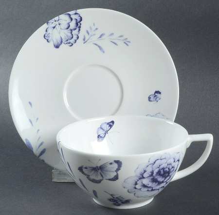 Blue Butterfly Flat Cup & Saucer Set