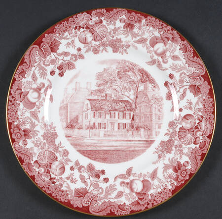 Harvard University Pink (Gold Trim, Bone) Dinner Plate