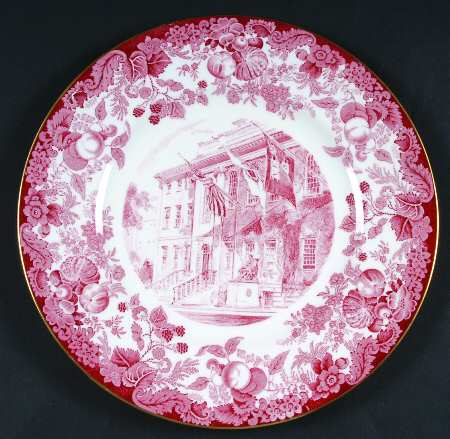 Harvard University Pink (Gold Trim, Bone) Dinner Plate