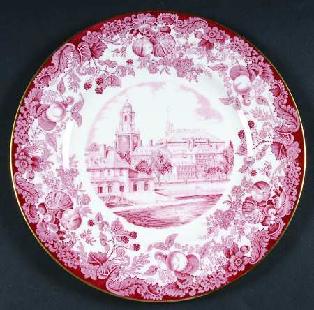 Harvard University Pink (Gold Trim, Bone) Dinner Plate
