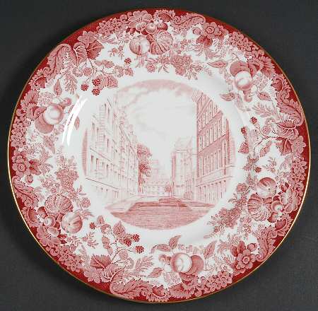 Harvard University Pink (Gold Trim, Bone) Dinner Plate