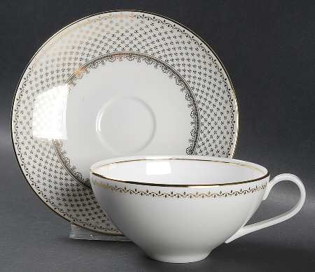 French Knot (Gold Trim) Flat Cup & Saucer Set