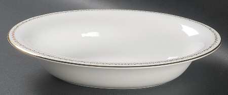 French Knot (Gold Trim) 9" Oval Vegetable Bowl