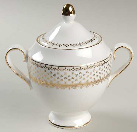 French Knot (Gold Trim) Sugar Bowl & Lid